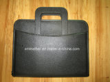 Business Black Leather Briefcase Portfolio with Handle