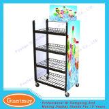 Floor Standing Moverable Metal Display Stand Flat Shelves with Wheels