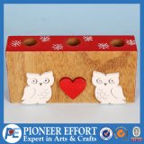 Wooden Christmas Candle Holder with Owl and Heart Design