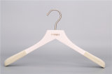 White Color Wooden Clothes Hanger with Flocking