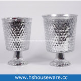 Different Size Slivery Glass Hurricane Candle Holder with Slivery Stand