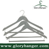 High Quality Gray Wood Suit/Pant Hanger with Locking Bar
