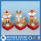 Wooden Cute Fox Design with Metal Candle Holders for Christmas